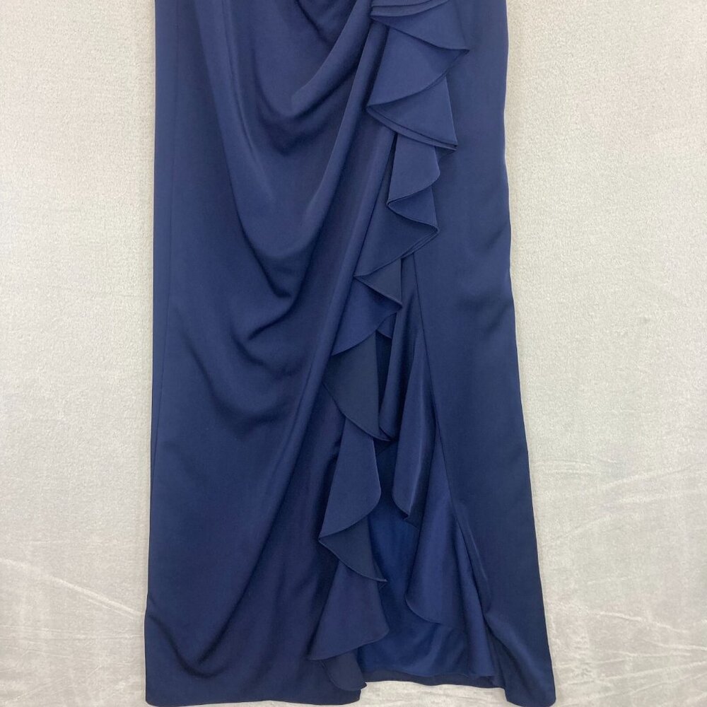 JVN by Jovani Sleeveless Ruffle Gown Dress Size 12 Navy Blue Prom Formal Wedding - Picture 6 of 13